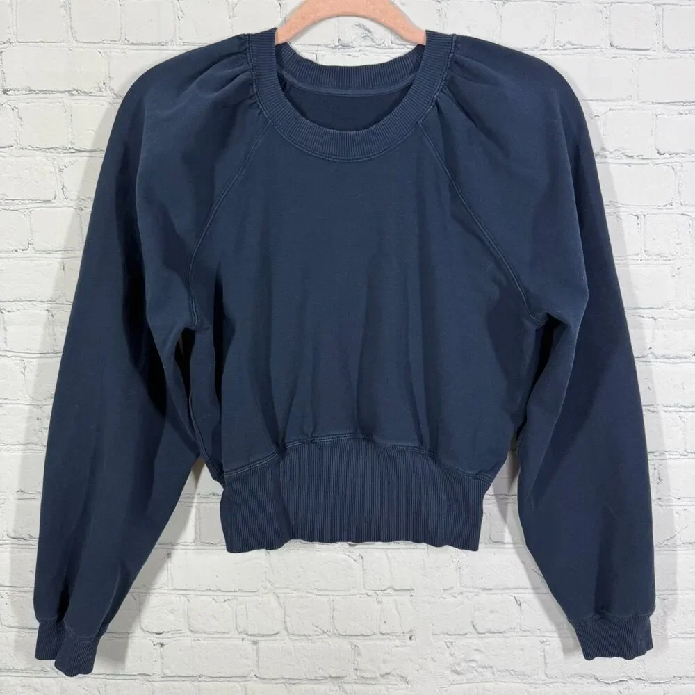 Lululemon LA Puff Sleeve Cropped Sweatshirt Size 4 Navy Athleisure Pullover